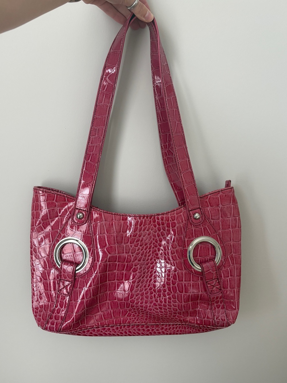 Faux-Croc Patent Shoulder Bag